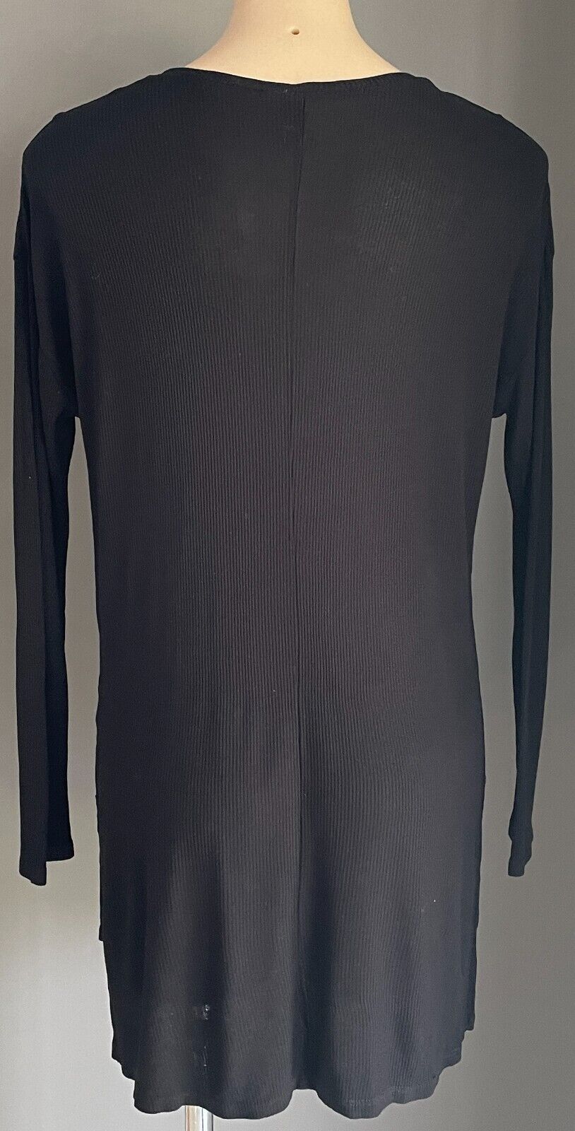 ASOS Hi Lo Top Black Ribbed Stretch Long Sleeve Hem Casual Top Size 10 NEW