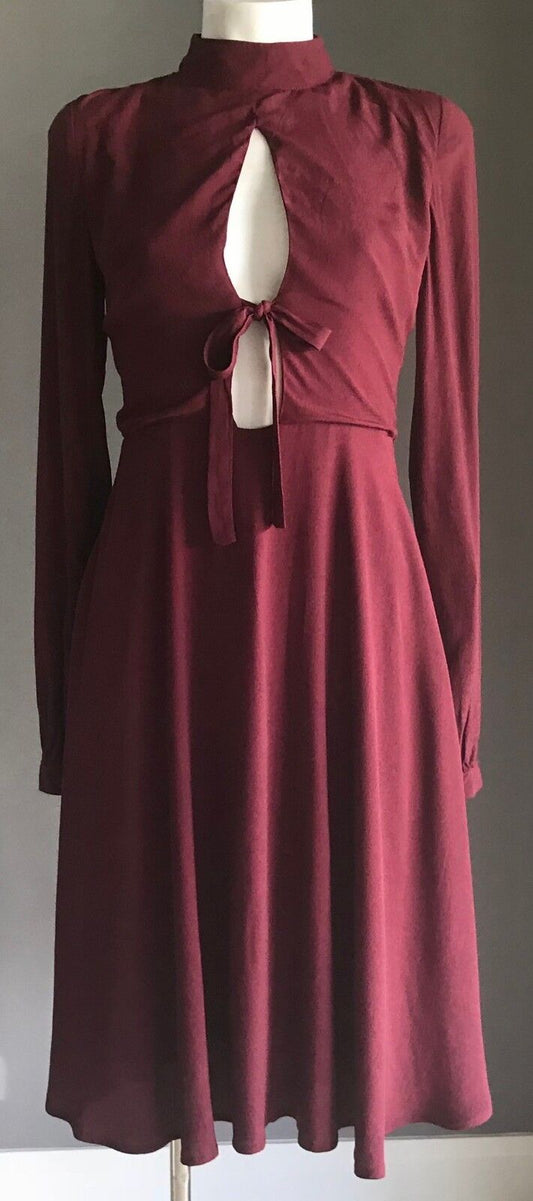GLAMOROUS TALL ASOS Dress Tie at Chest Long Sleeve Burgundy Berry Size 8 NEW