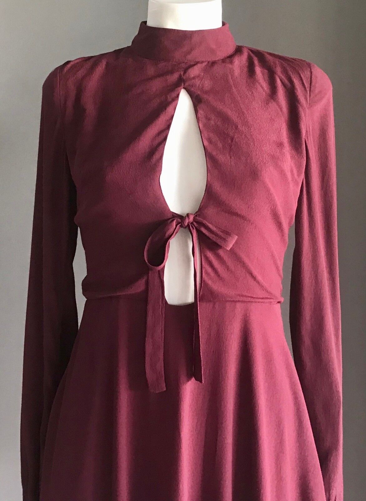 GLAMOROUS TALL ASOS Dress Tie at Chest Long Sleeve Burgundy Berry Size 8 NEW