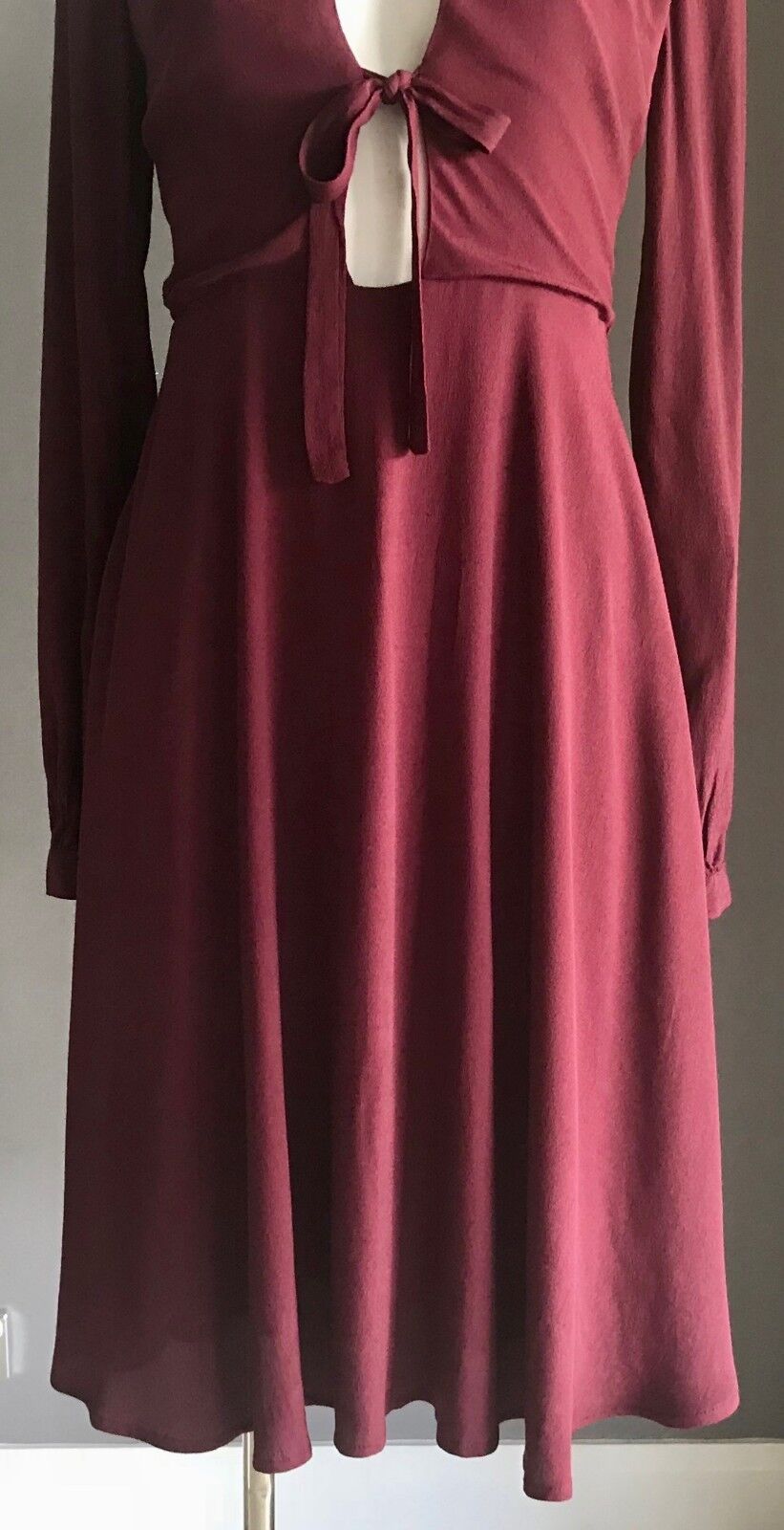 GLAMOROUS TALL ASOS Dress Tie at Chest Long Sleeve Burgundy Berry Size 8 NEW