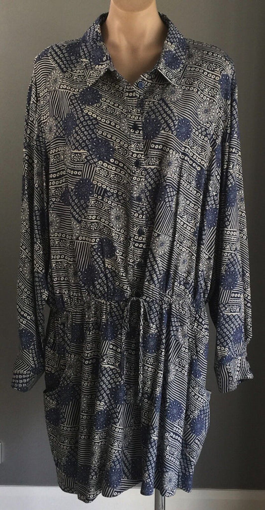 ASOS Romper Blue & Beige Tile Print Long Sleeve Shorts Playsuit Plus Size 26 NEW