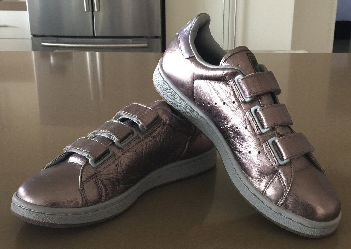 STAN SMITH ADIDAS Trainers Pewter Hook & Loop Shoes Size US8 UK6.5 28cm NEW