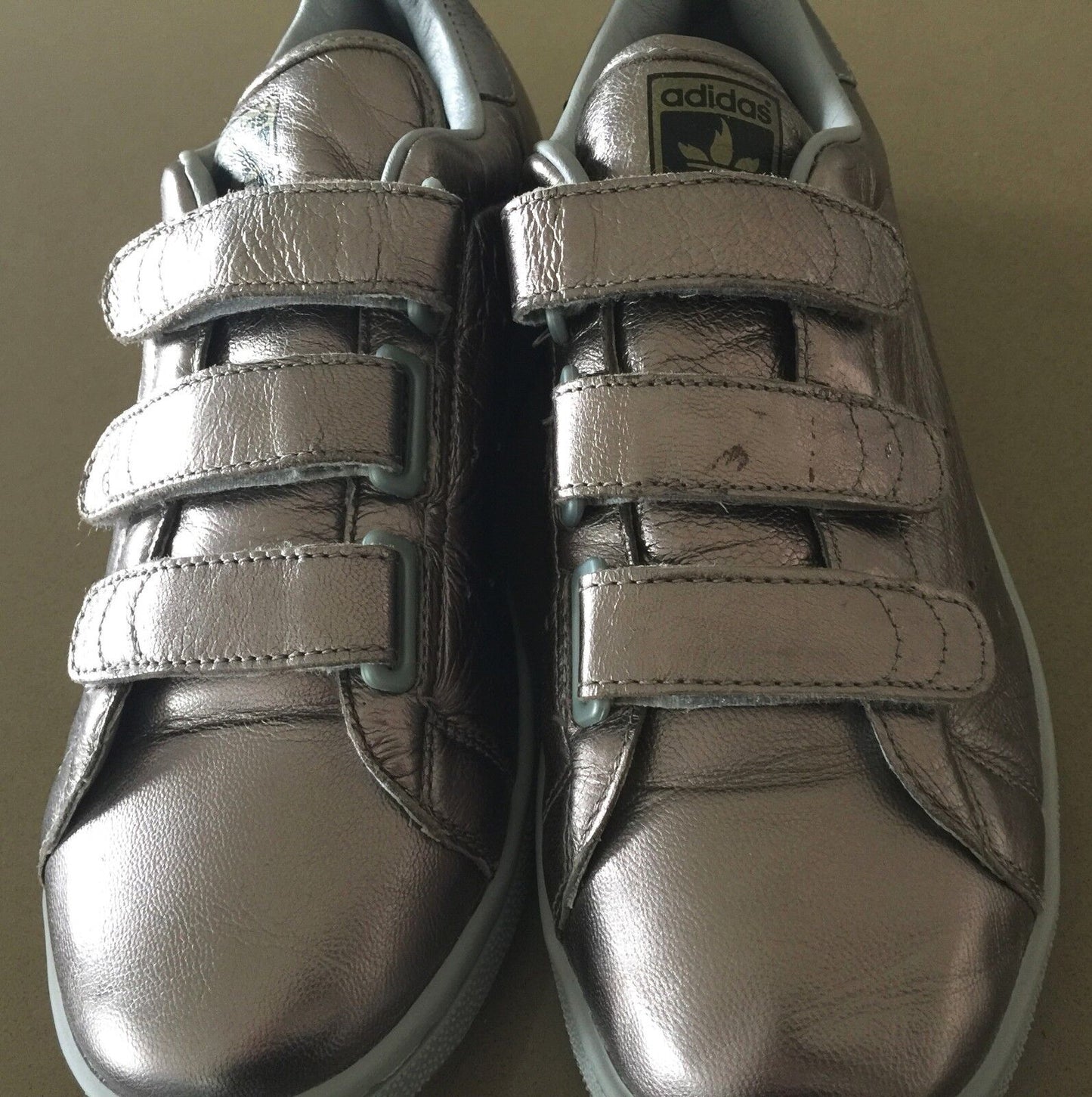 STAN SMITH ADIDAS Trainers Pewter Hook & Loop Shoes Size US8 UK6.5 28cm NEW