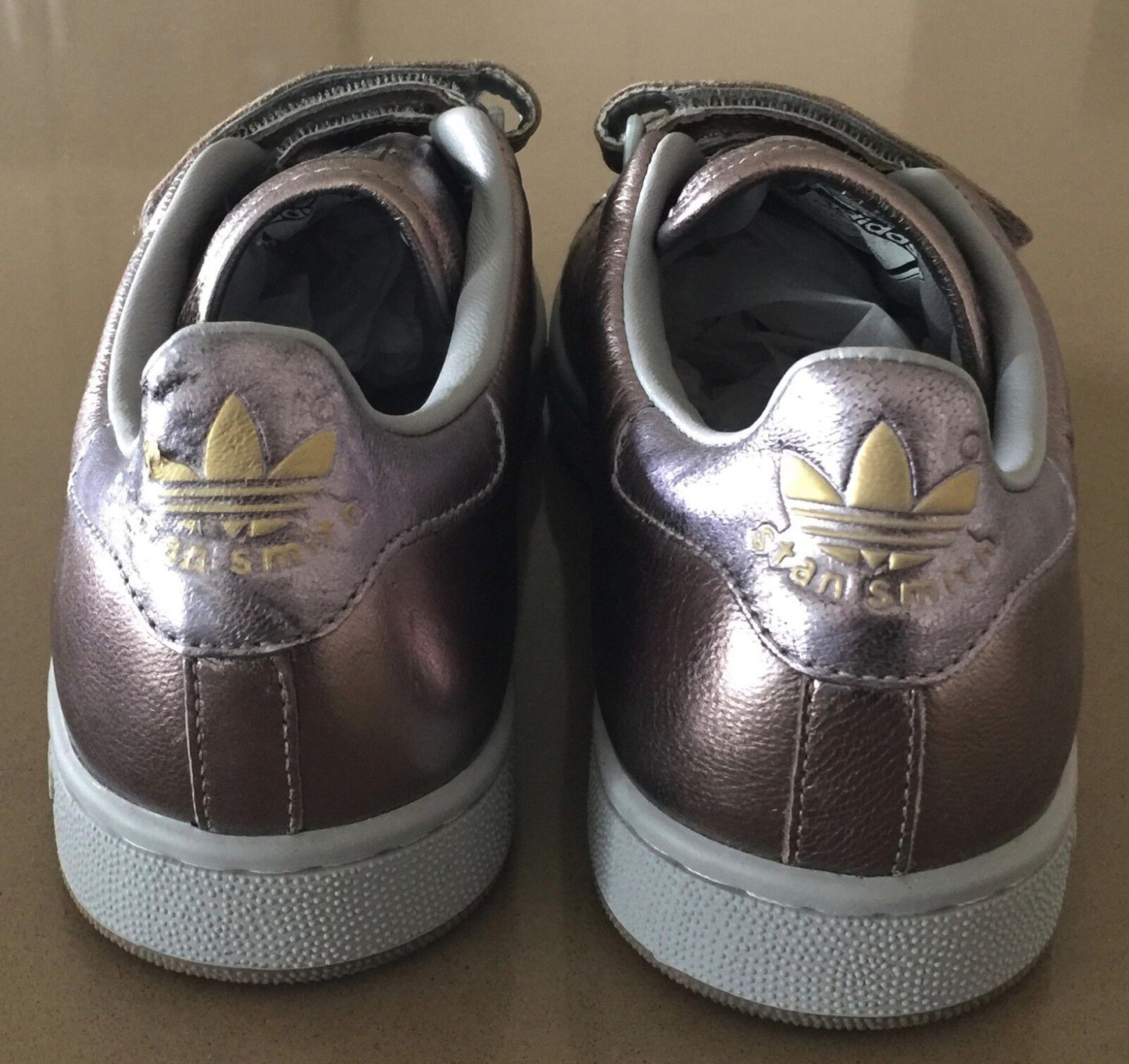 STAN SMITH ADIDAS Trainers Pewter Hook & Loop Shoes Size US8 UK6.5 28cm NEW