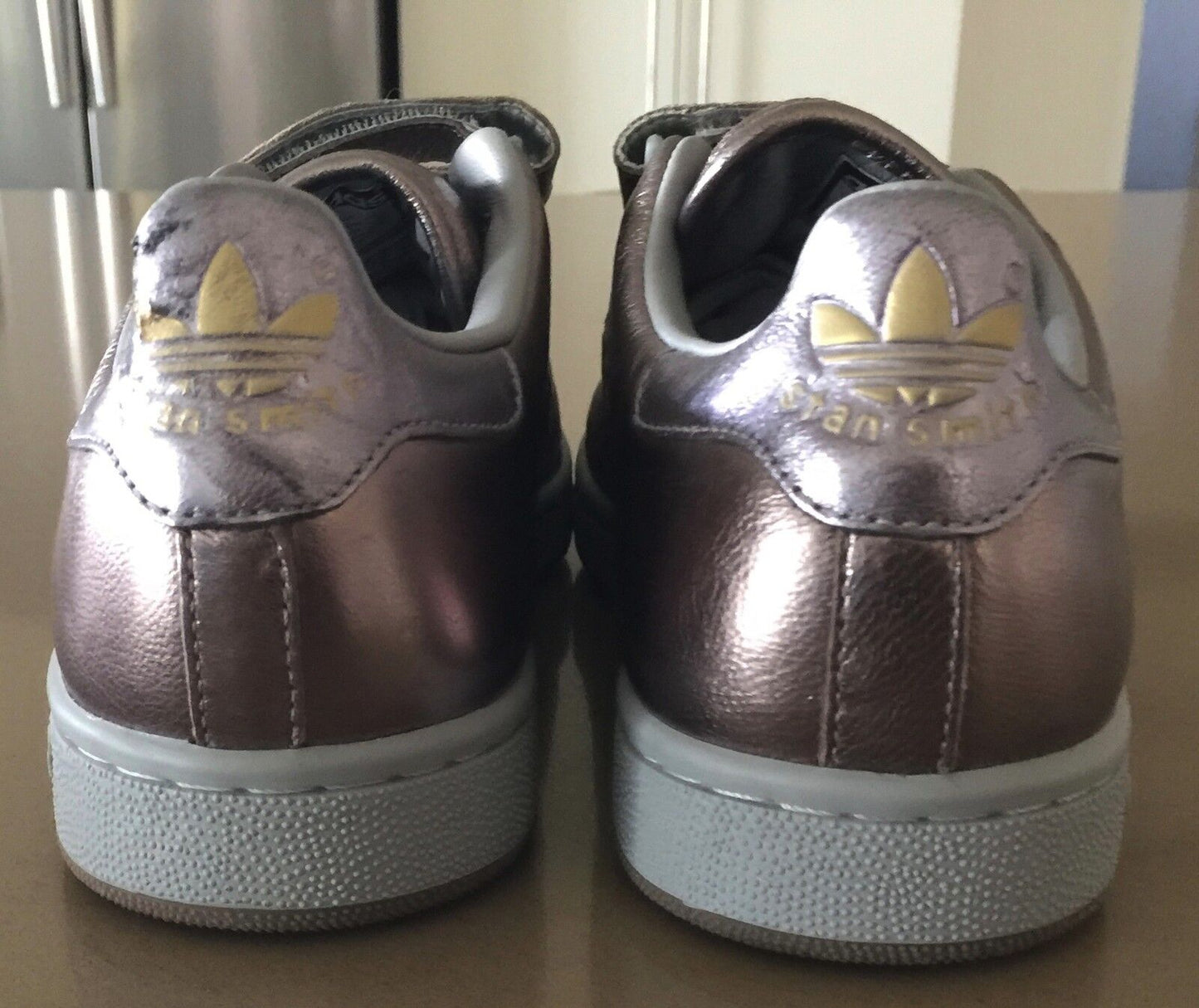 STAN SMITH ADIDAS Trainers Pewter Hook & Loop Shoes Size US8 UK6.5 28cm NEW