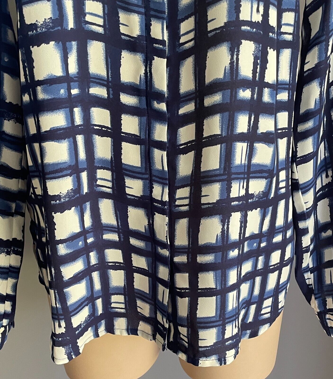 PETER MORRISSEY Shirt Blue White Irregular Check Print Long Sleeve Size 12 NEW