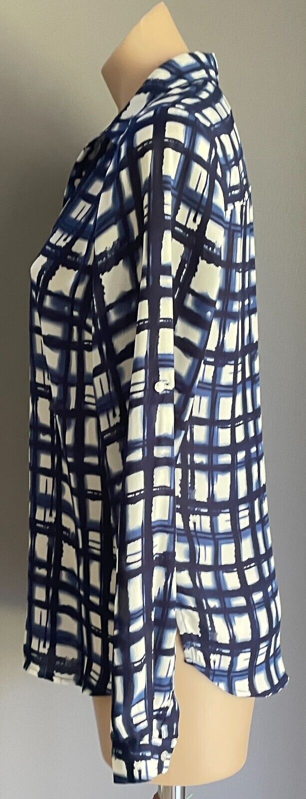 PETER MORRISSEY Shirt Blue White Irregular Check Print Long Sleeve Size 12 NEW