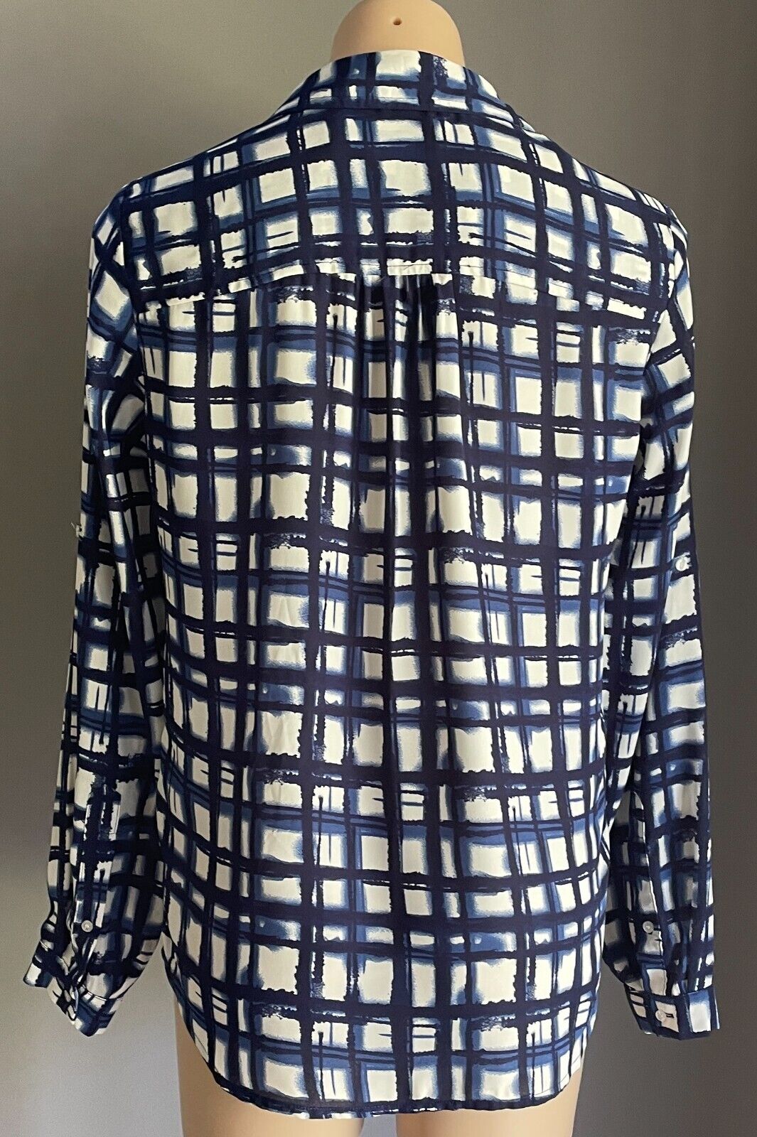 PETER MORRISSEY Shirt Blue White Irregular Check Print Long Sleeve Size 12 NEW