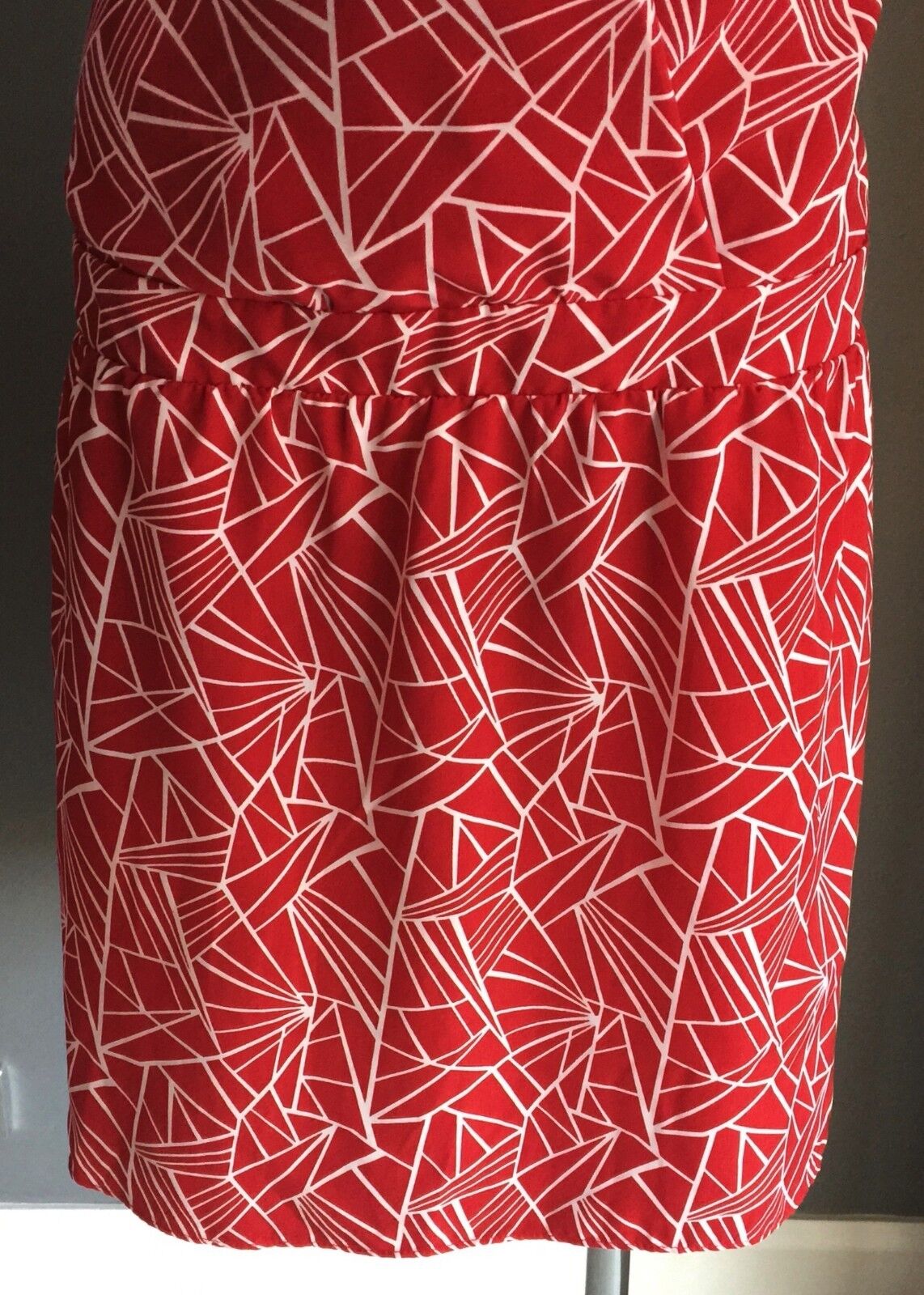 PETER MORRISSEY Dress Red & White Geo Print Sleeveless Drop Waist Size 16 NEW