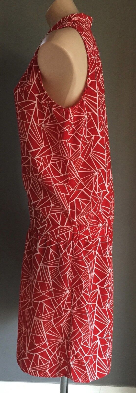 PETER MORRISSEY Dress Red & White Geo Print Sleeveless Drop Waist Size 16 NEW