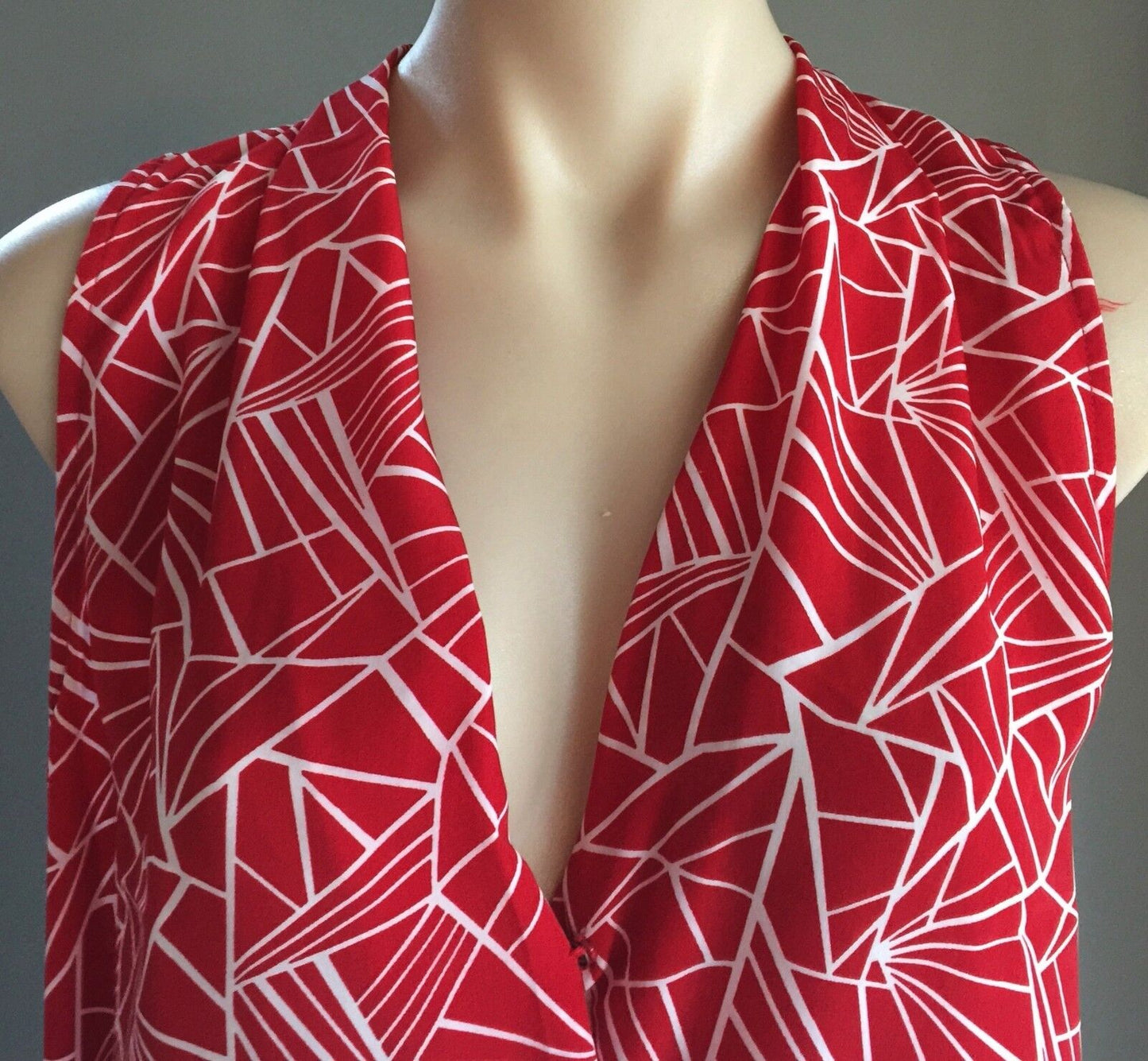 PETER MORRISSEY Dress Red & White Geo Print Sleeveless Drop Waist Size 16 NEW