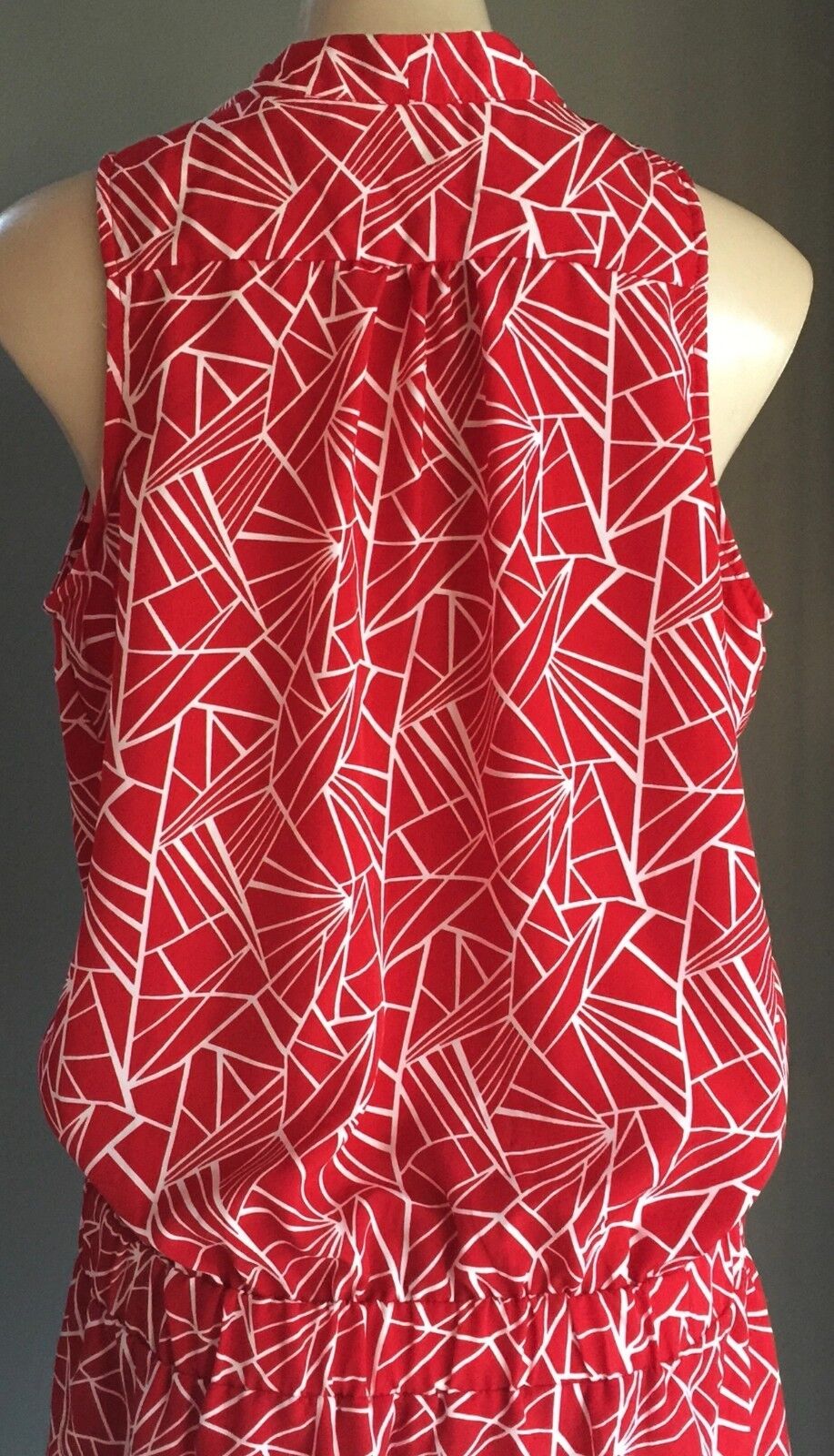 PETER MORRISSEY Dress Red & White Geo Print Sleeveless Drop Waist Size 16 NEW