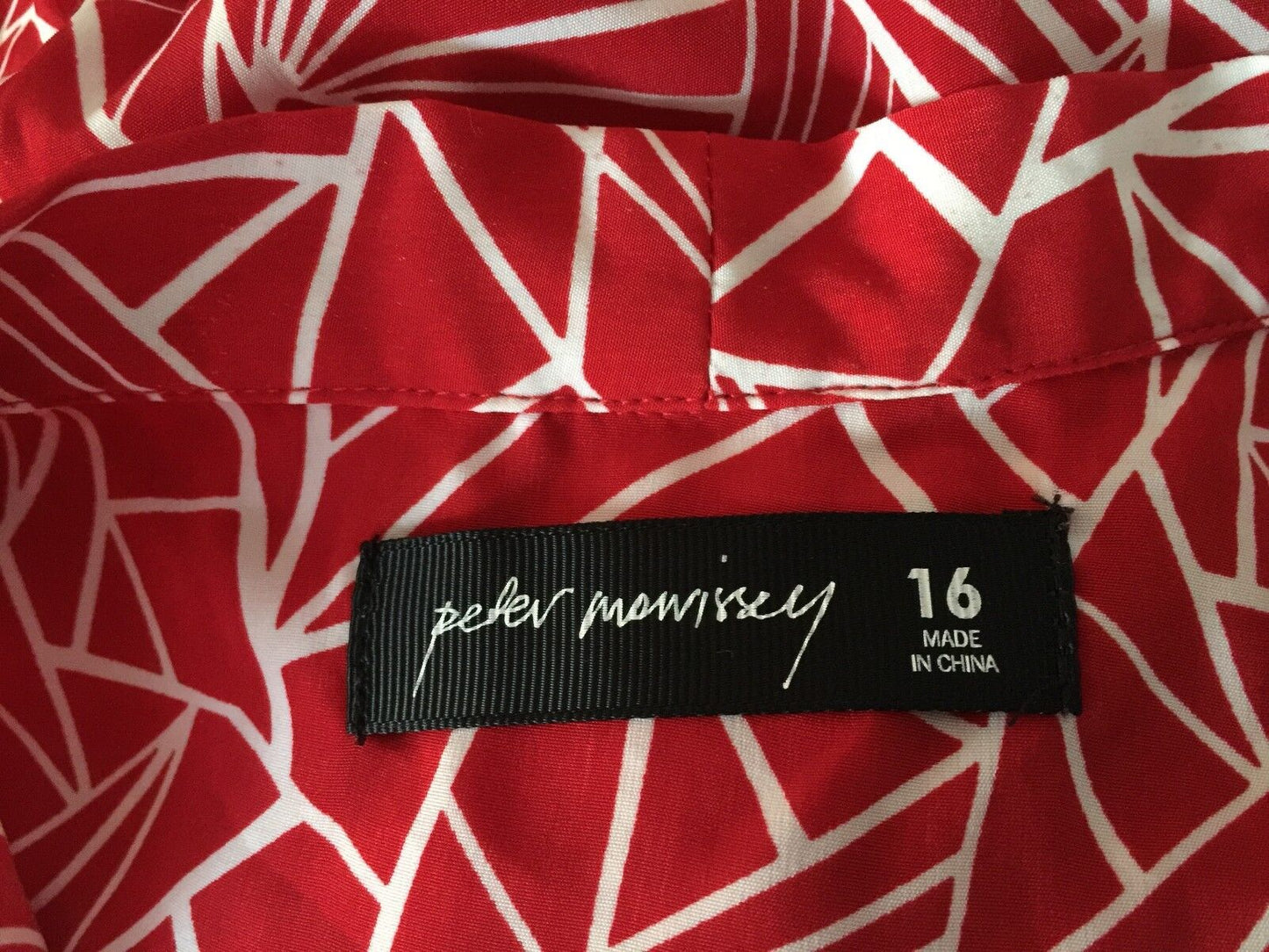 PETER MORRISSEY Dress Red & White Geo Print Sleeveless Drop Waist Size 16 NEW