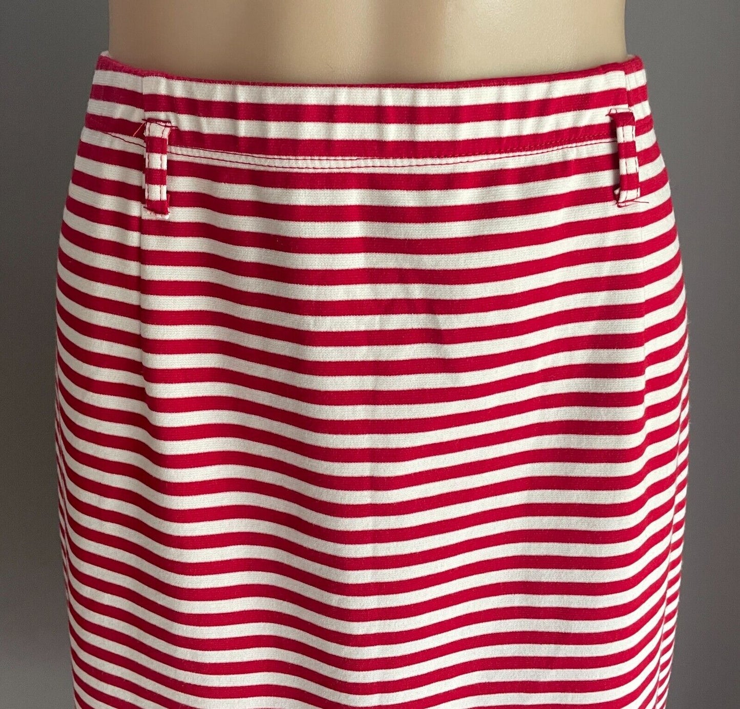 PETER MORRISSEY Midi Skirt Red White Stripe Stretch Size 16 Elastic Waist NEW
