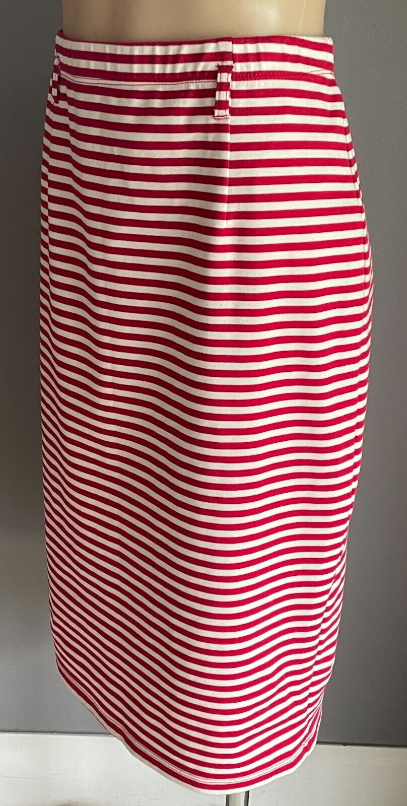 PETER MORRISSEY Midi Skirt Red White Stripe Stretch Size 16 Elastic Waist NEW
