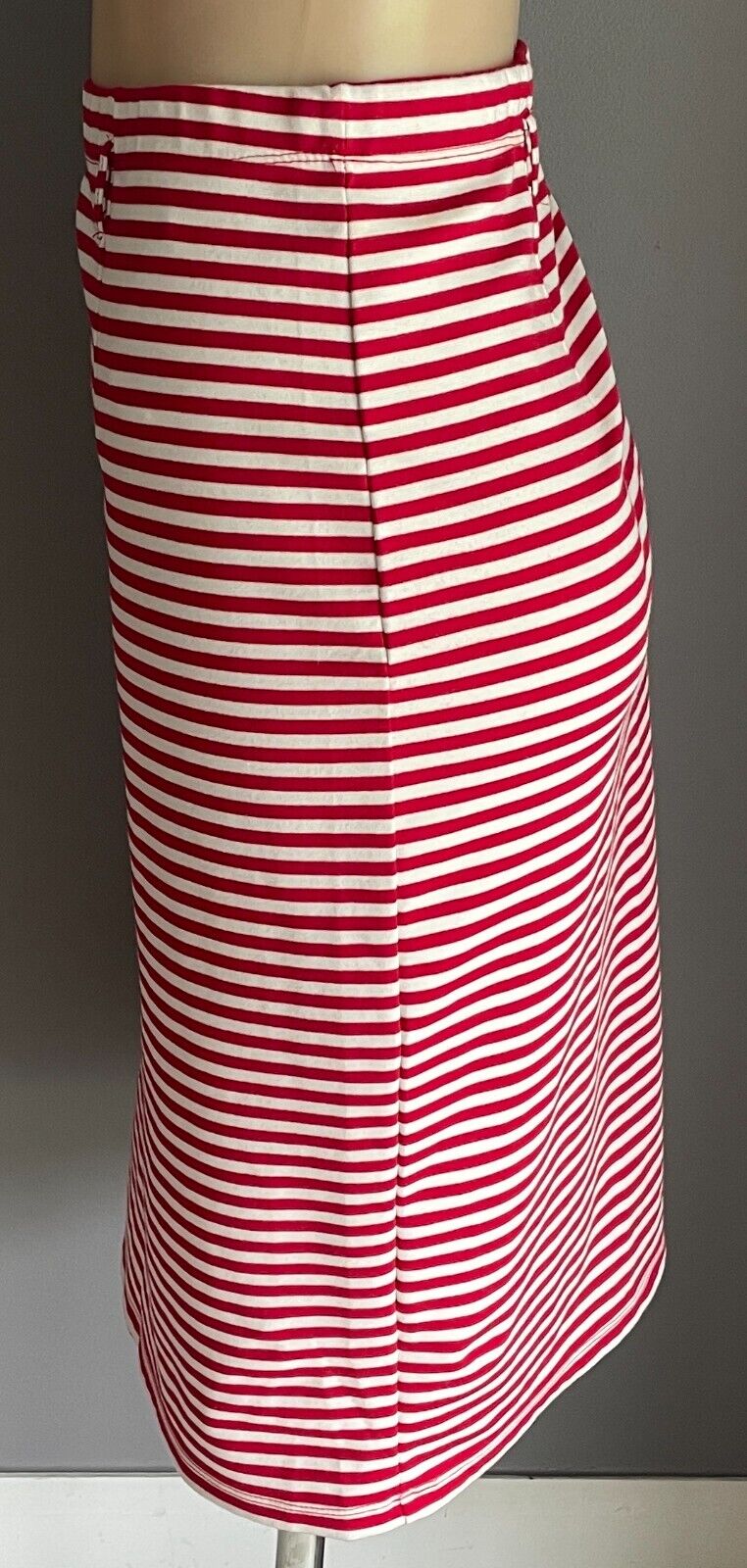 PETER MORRISSEY Midi Skirt Red White Stripe Stretch Size 16 Elastic Waist NEW