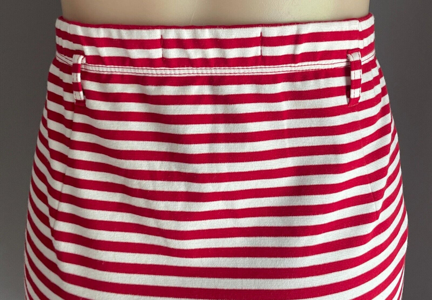 PETER MORRISSEY Midi Skirt Red White Stripe Stretch Size 16 Elastic Waist NEW