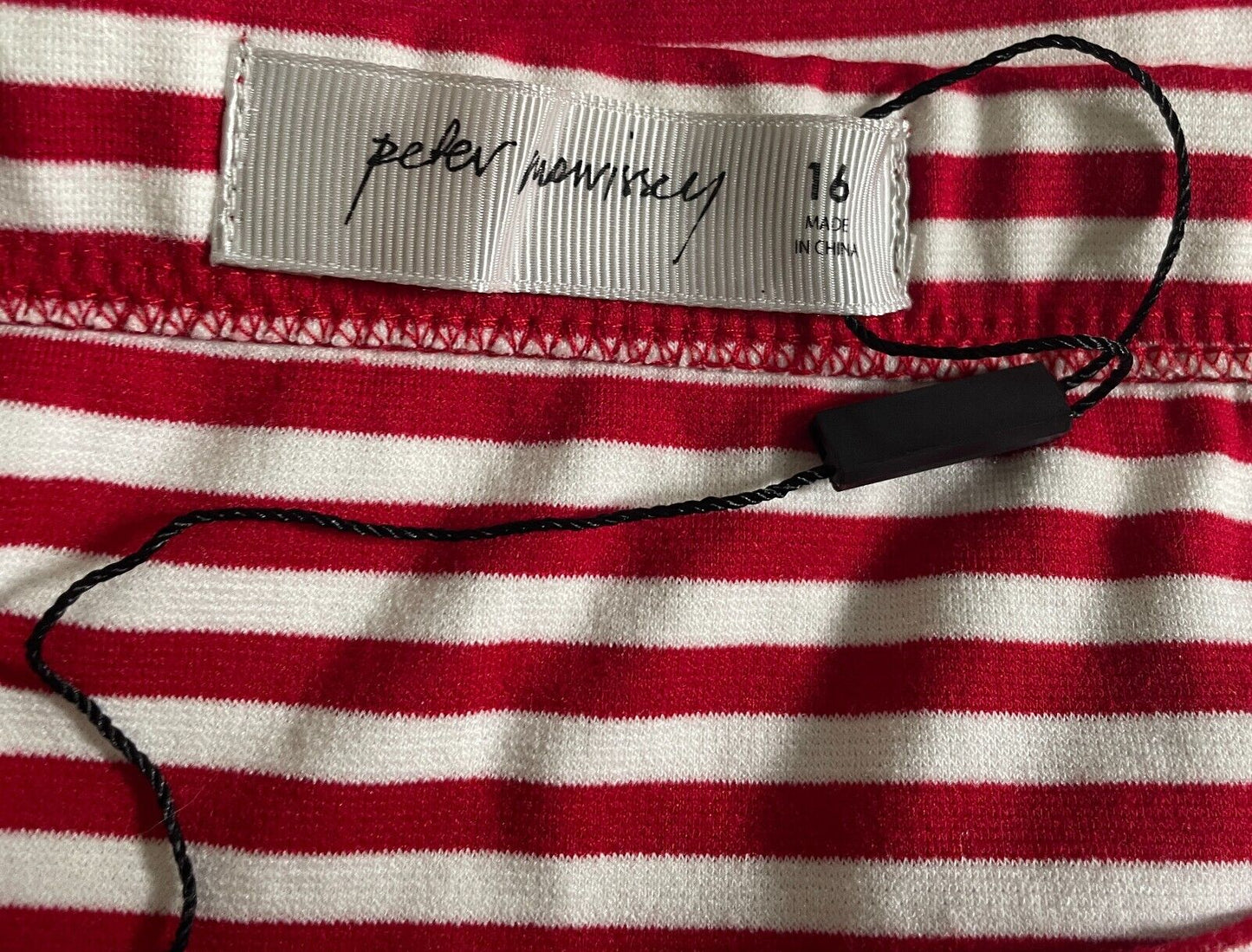 PETER MORRISSEY Midi Skirt Red White Stripe Stretch Size 16 Elastic Waist NEW