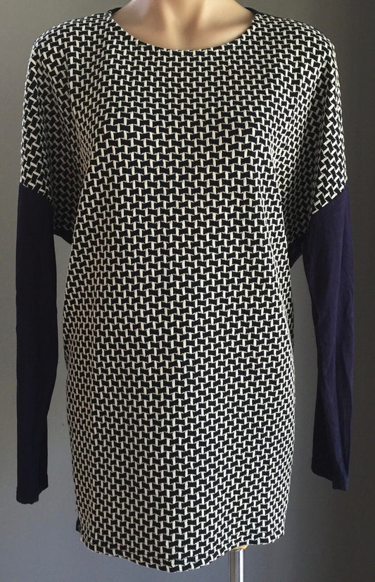 TEMT Tunic Top Mini Dress Navy & White Long Sleeve Geo Ladies Size XL 14 NEW