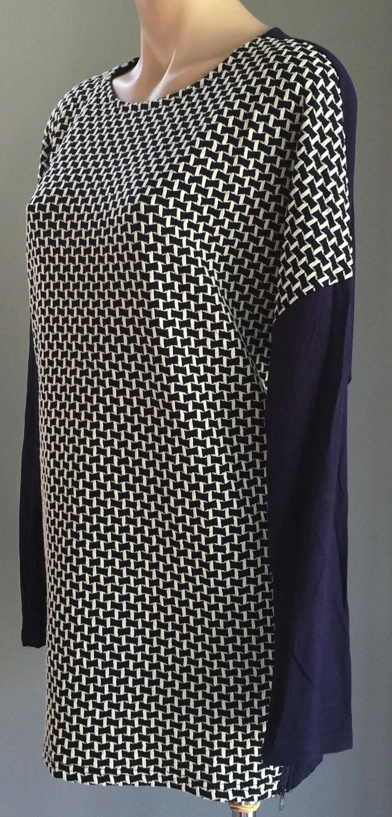 TEMT Tunic Top Mini Dress Navy & White Long Sleeve Geo Ladies Size XL 14 NEW