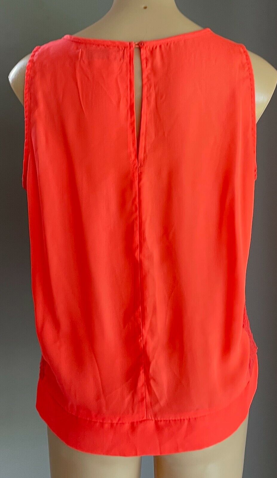 TEMT Cami Top Coral Semi Sheer Sleeveless w Seam Detail & Lace at Sides Size 14