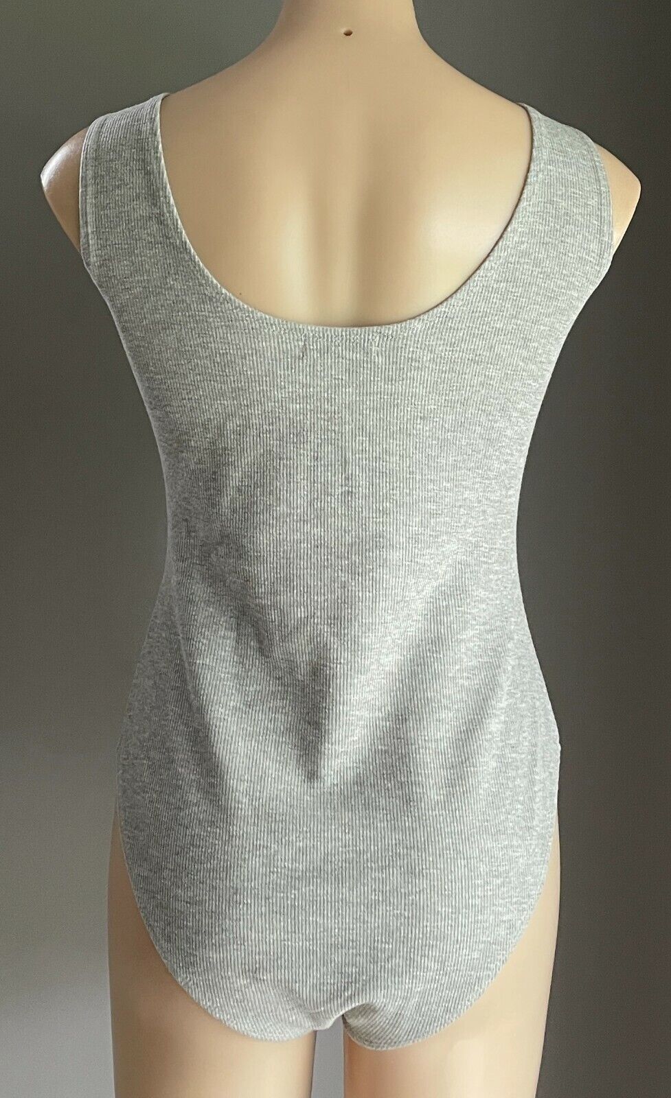 TEMT  Bodysuit Grey Marl Rib Stretch Fabric Chest Tie Sleeveless Size XL NEW