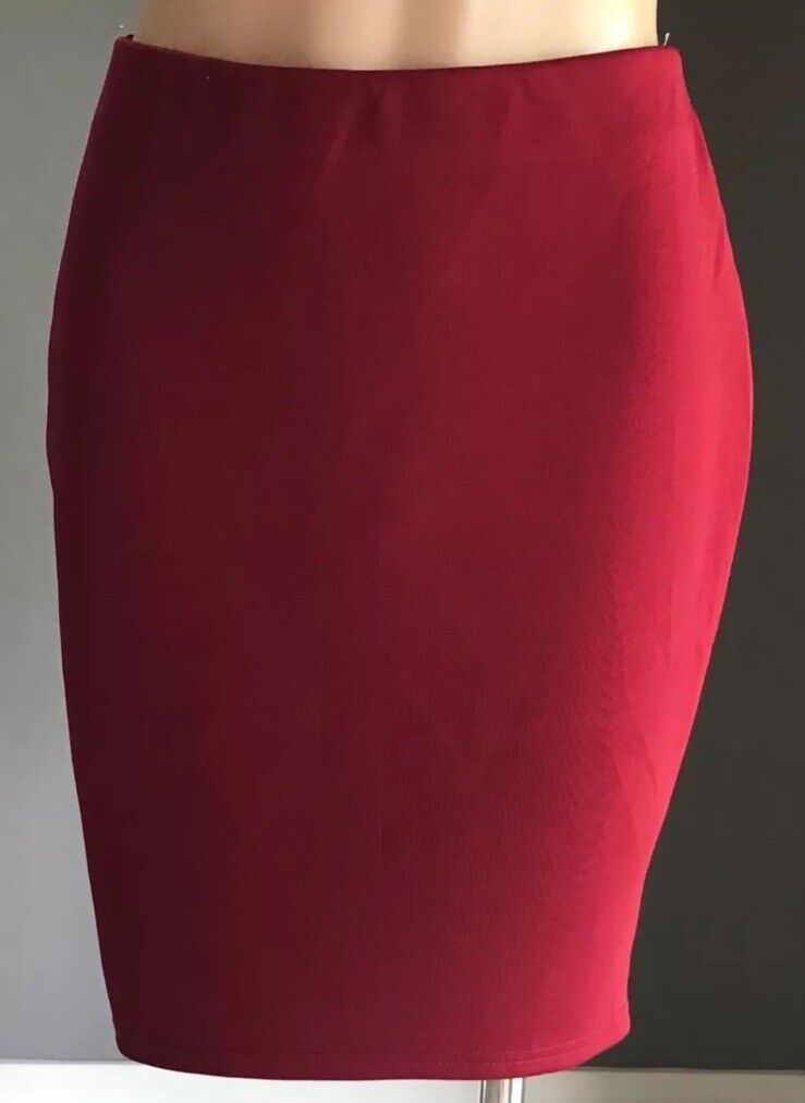 TEMT Skirt Dip Hem Burgundy Stretch Knee Length Straight Style Size L 12  NEW