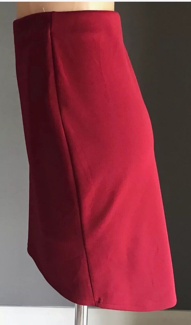 TEMT Skirt Dip Hem Burgundy Stretch Knee Length Straight Style Size L 12  NEW