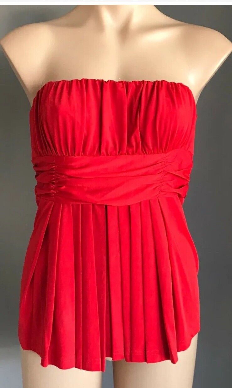 TEMT Corset Top Red Strapless Ruched & Pleated Top Boning Bustier Size L 10 NEW