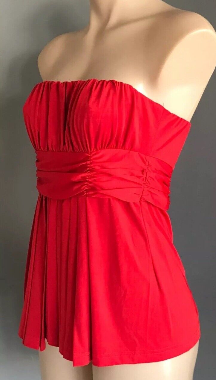 TEMT Corset Top Red Strapless Ruched & Pleated Top Boning Bustier Size L 10 NEW