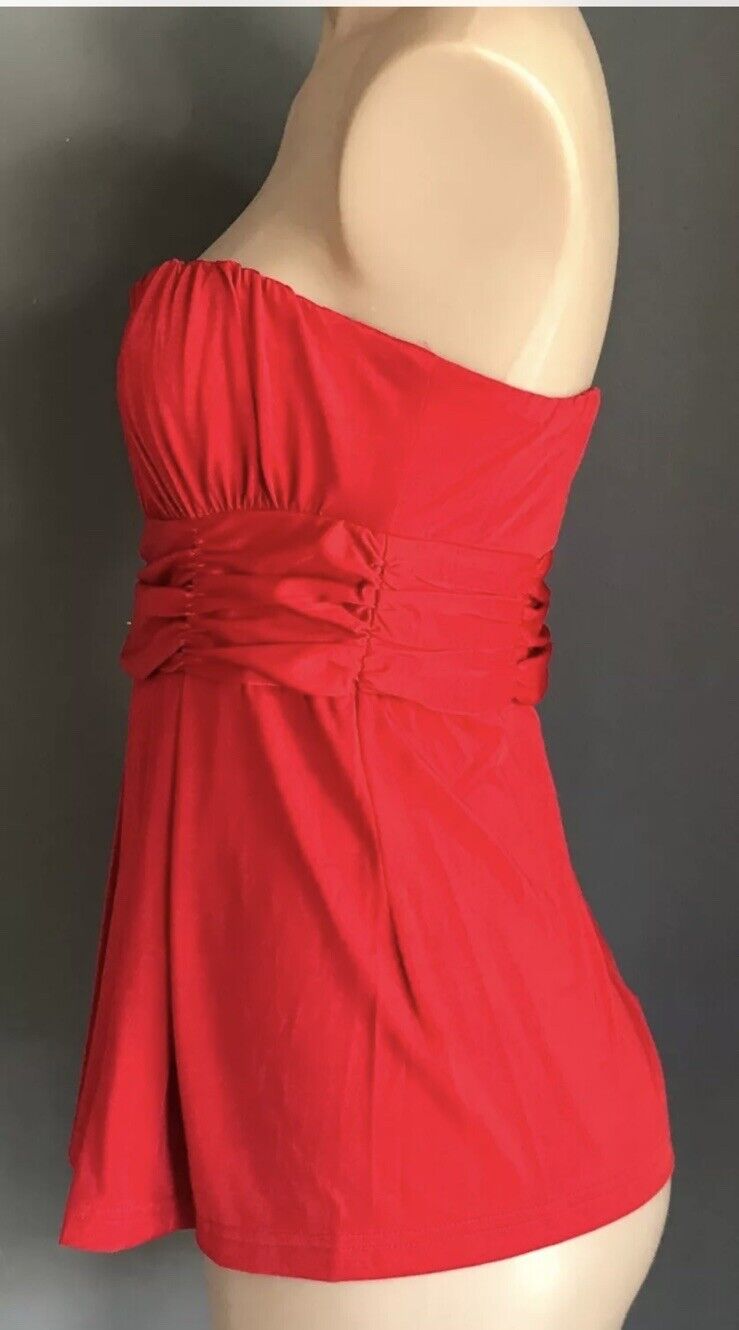 TEMT Corset Top Red Strapless Ruched & Pleated Top Boning Bustier Size L 10 NEW