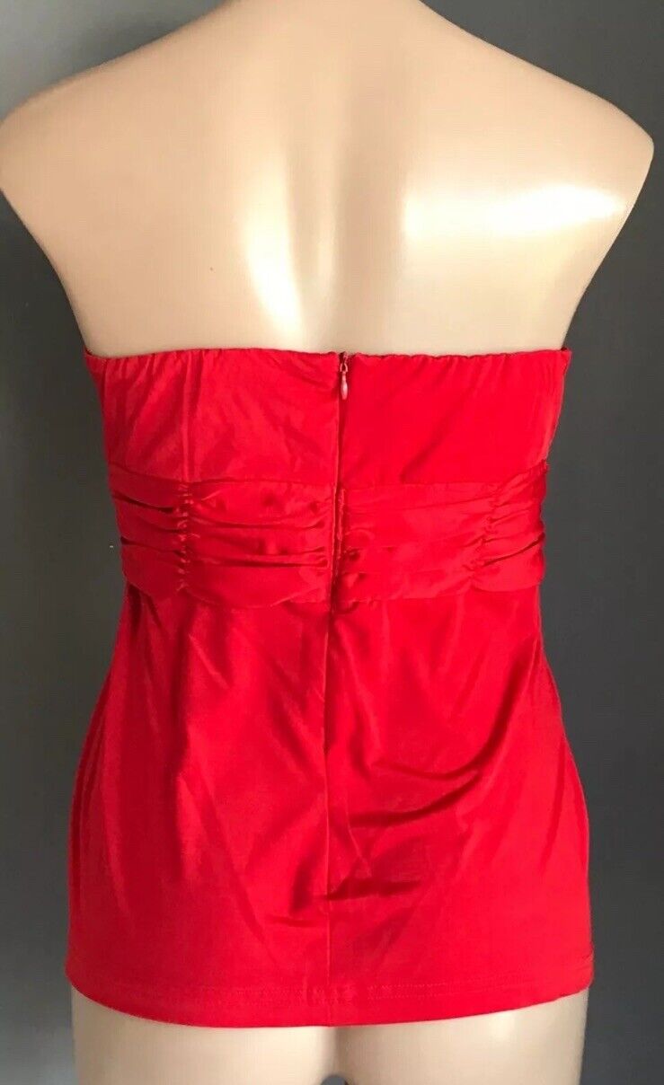 TEMT Corset Top Red Strapless Ruched & Pleated Top Boning Bustier Size L 10 NEW