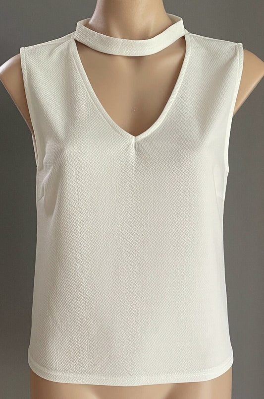 TEMT Top Peekaboo Blouse White Textured Fabric Sleeveless Size XL 12 NEW