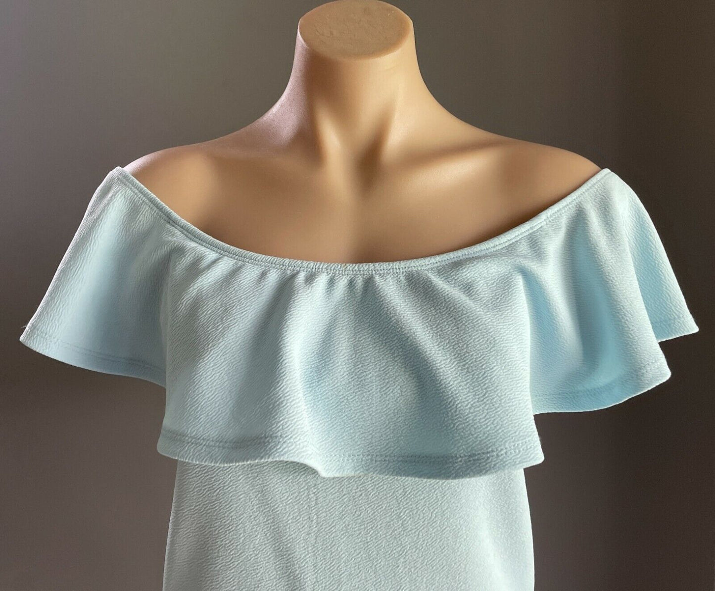 TEMT Bodysuit Baby Blue Textured Fabric Off Shoulder Ruffle Top Sz XL 10 12 NEW
