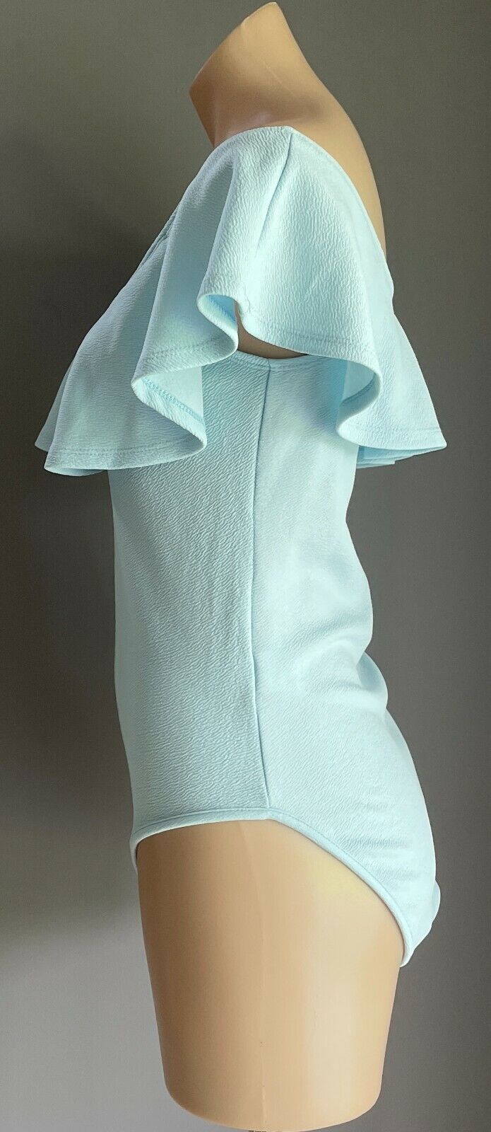TEMT Bodysuit Baby Blue Textured Fabric Off Shoulder Ruffle Top Sz XL 10 12 NEW