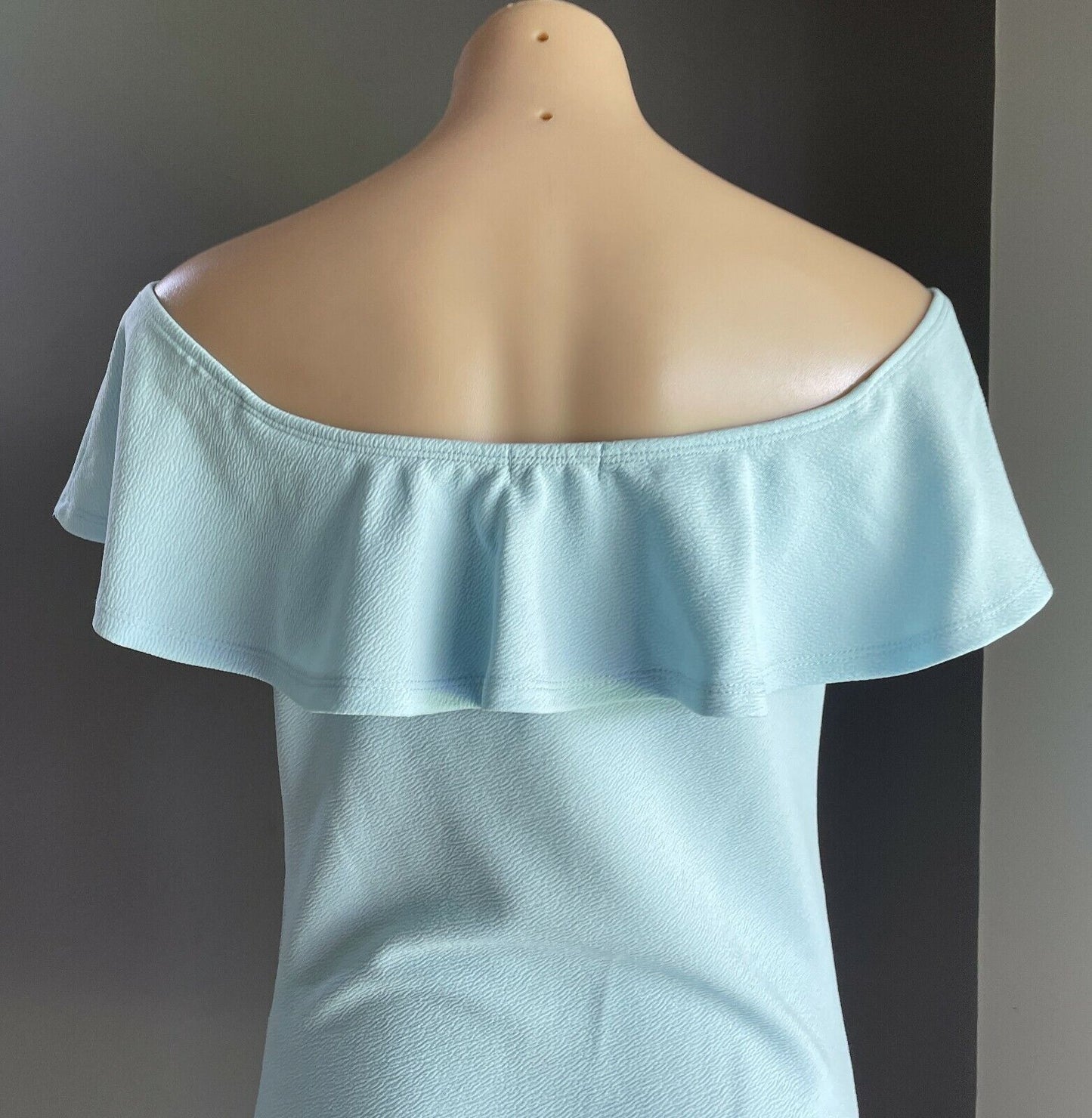 TEMT Bodysuit Baby Blue Textured Fabric Off Shoulder Ruffle Top Sz XL 10 12 NEW