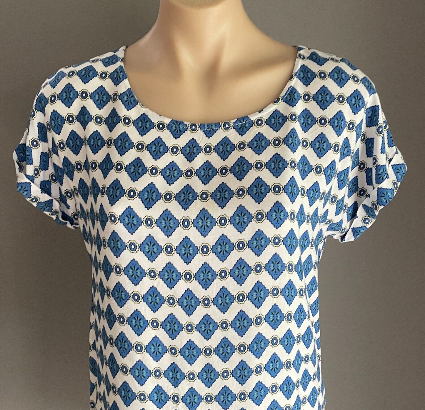 MIRACLE Cotton Shift Dress Multicolour Print Short Cuffed Sleeves Size 12 NEW