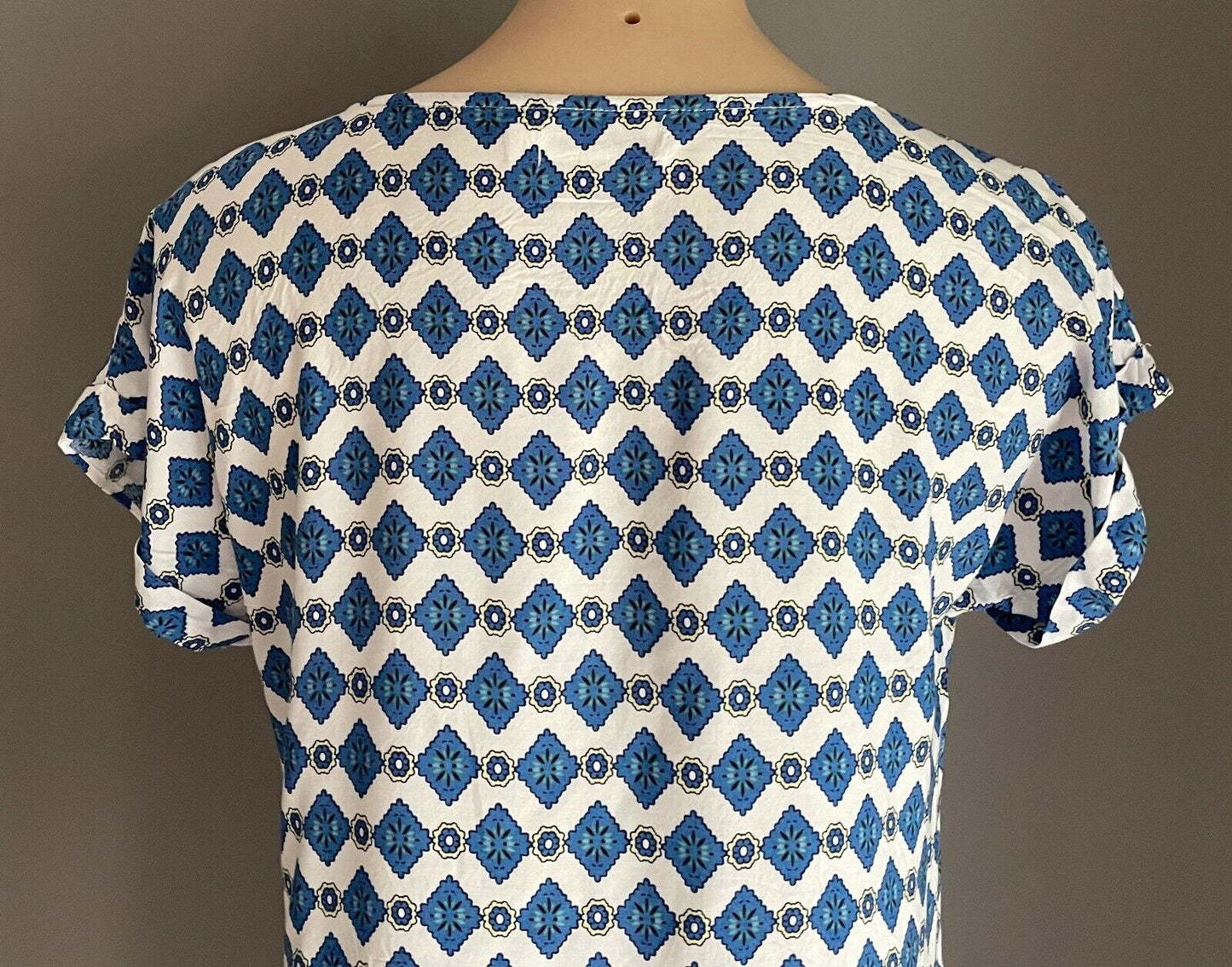 MIRACLE Cotton Shift Dress Multicolour Print Short Cuffed Sleeves Size 12 NEW