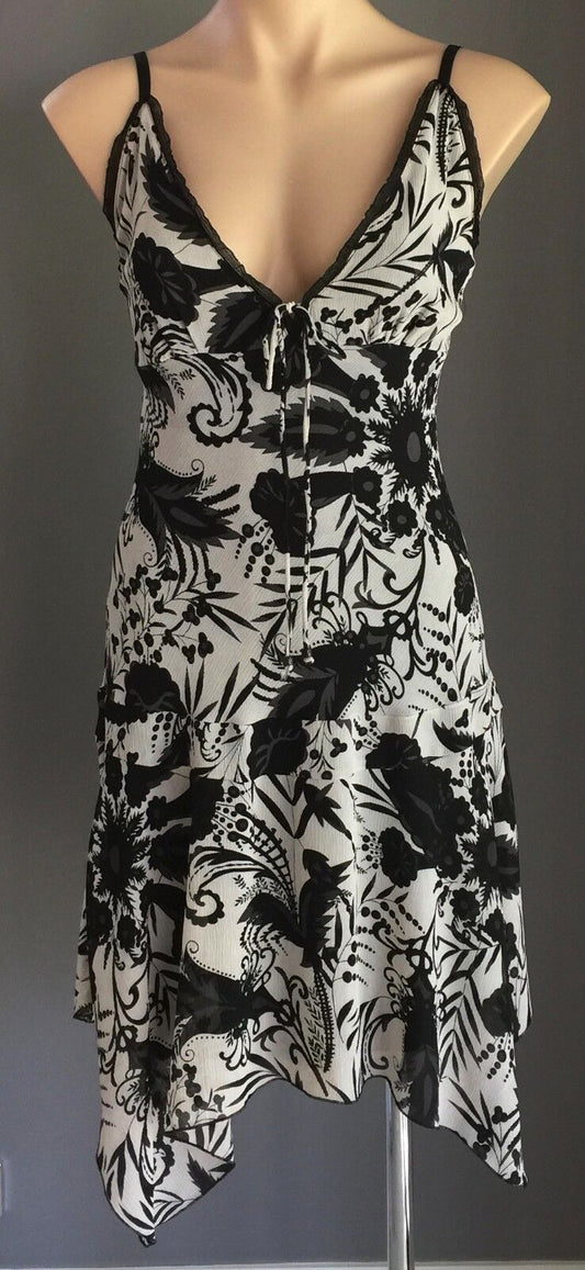 BACKSTAGE Wrap Dress Black & White Floral Empire Waist Size S 10