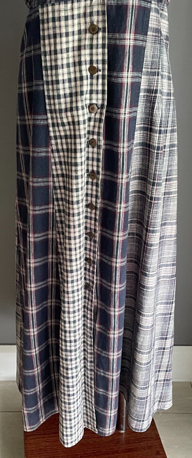 BACKSTAGE Maxi Dress Navy Maroon Off White Green Check Sleeveless Vtg Size 14