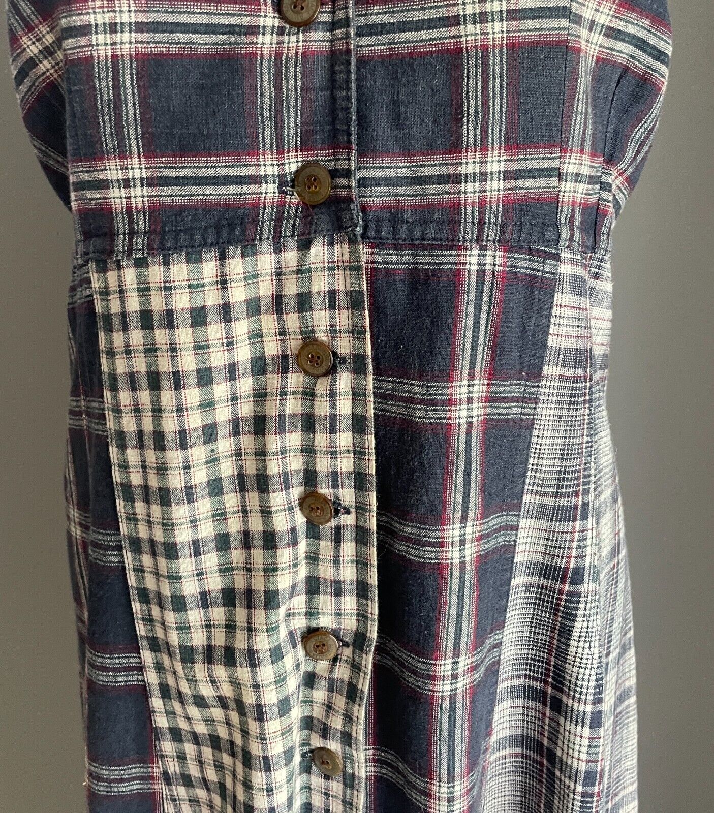 BACKSTAGE Maxi Dress Navy Maroon Off White Green Check Sleeveless Vtg Size 14