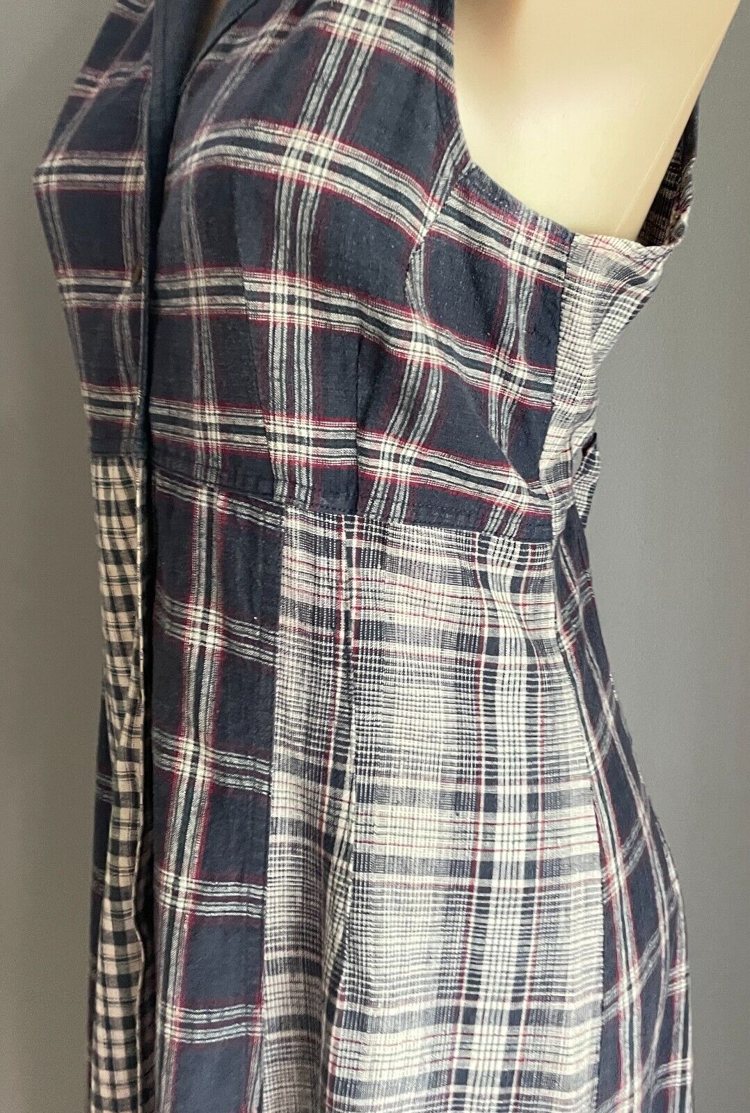 BACKSTAGE Maxi Dress Navy Maroon Off White Green Check Sleeveless Vtg Size 14