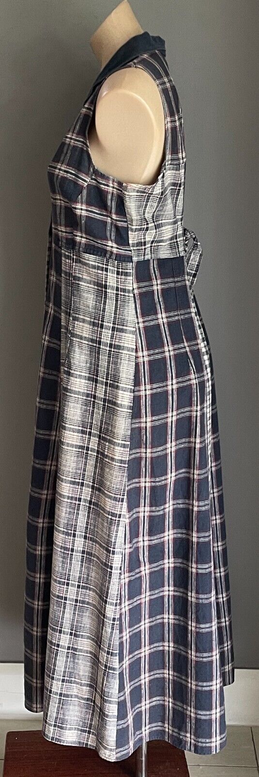 BACKSTAGE Maxi Dress Navy Maroon Off White Green Check Sleeveless Vtg Size 14