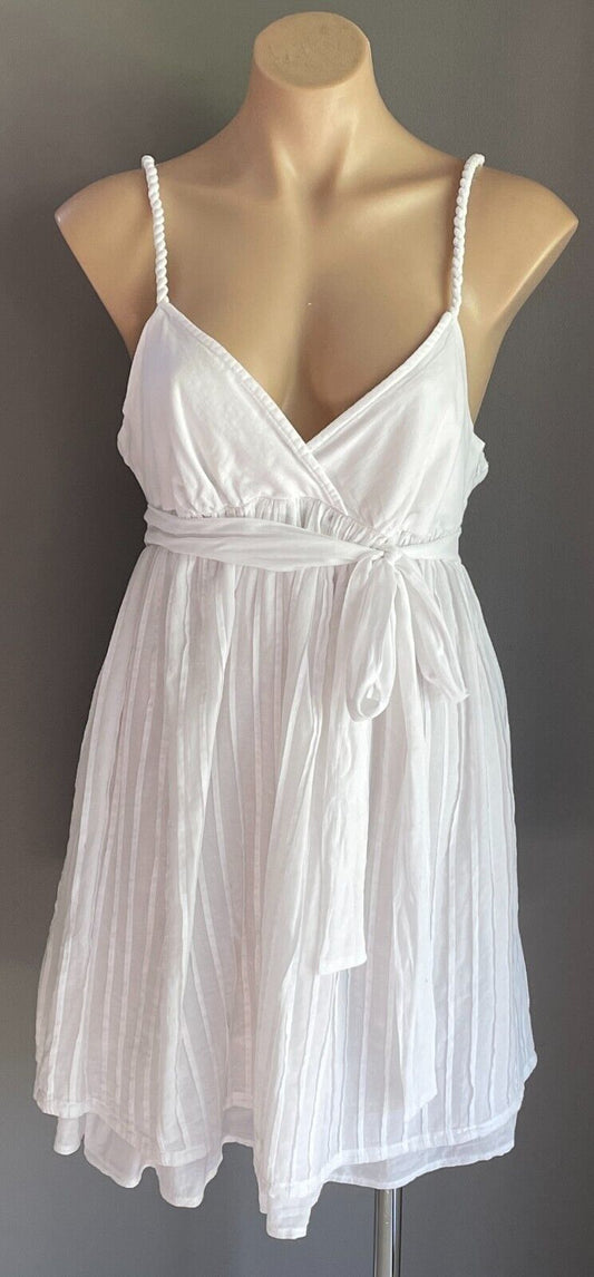 GIRL XPRESS  Dress White Cotton BabydollLined Size 18 Waist Tie Pin Tuck Detail
