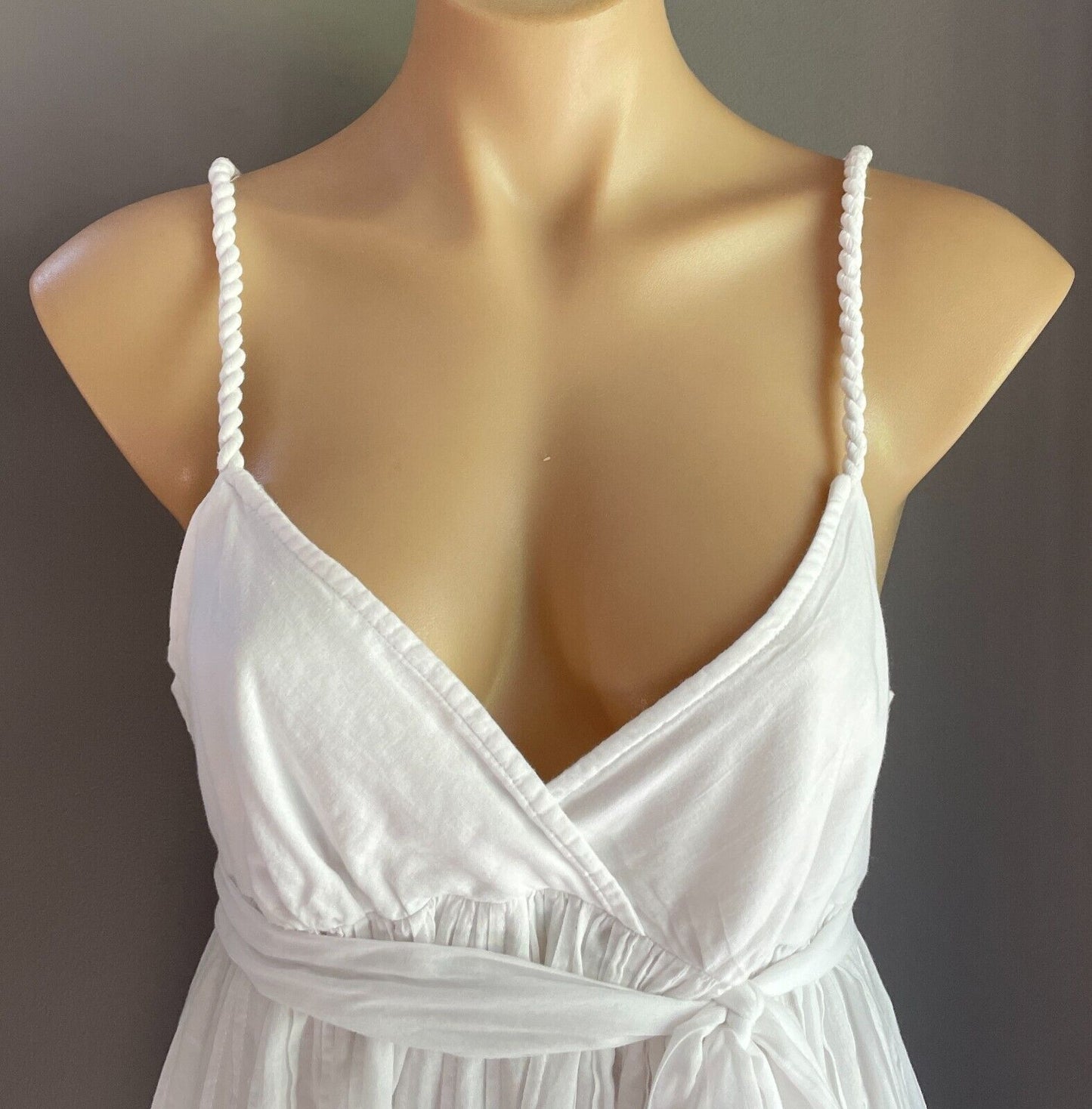 GIRL XPRESS  Dress White Cotton BabydollLined Size 18 Waist Tie Pin Tuck Detail