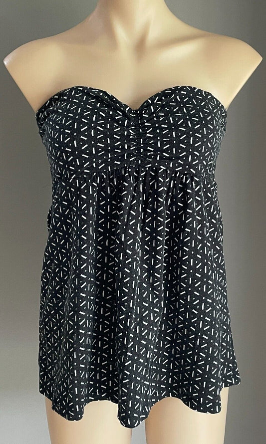 GIRL XPRESS Strapless Top Babydoll Black & White Geo Print Shirred Back Size 16