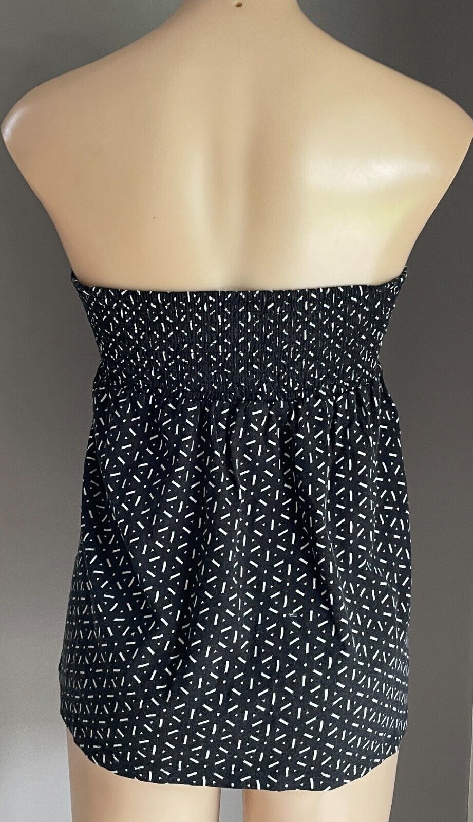 GIRL XPRESS Strapless Top Babydoll Black & White Geo Print Shirred Back Size 16