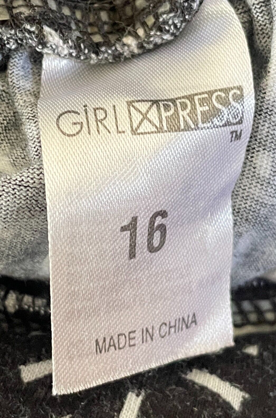 GIRL XPRESS Strapless Top Babydoll Black & White Geo Print Shirred Back Size 16