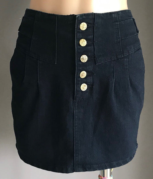 JUST ADD SUGAR Denim Skirt Mini Dark Blue Jeans Yoke Waist Ladies Size 10 Retro