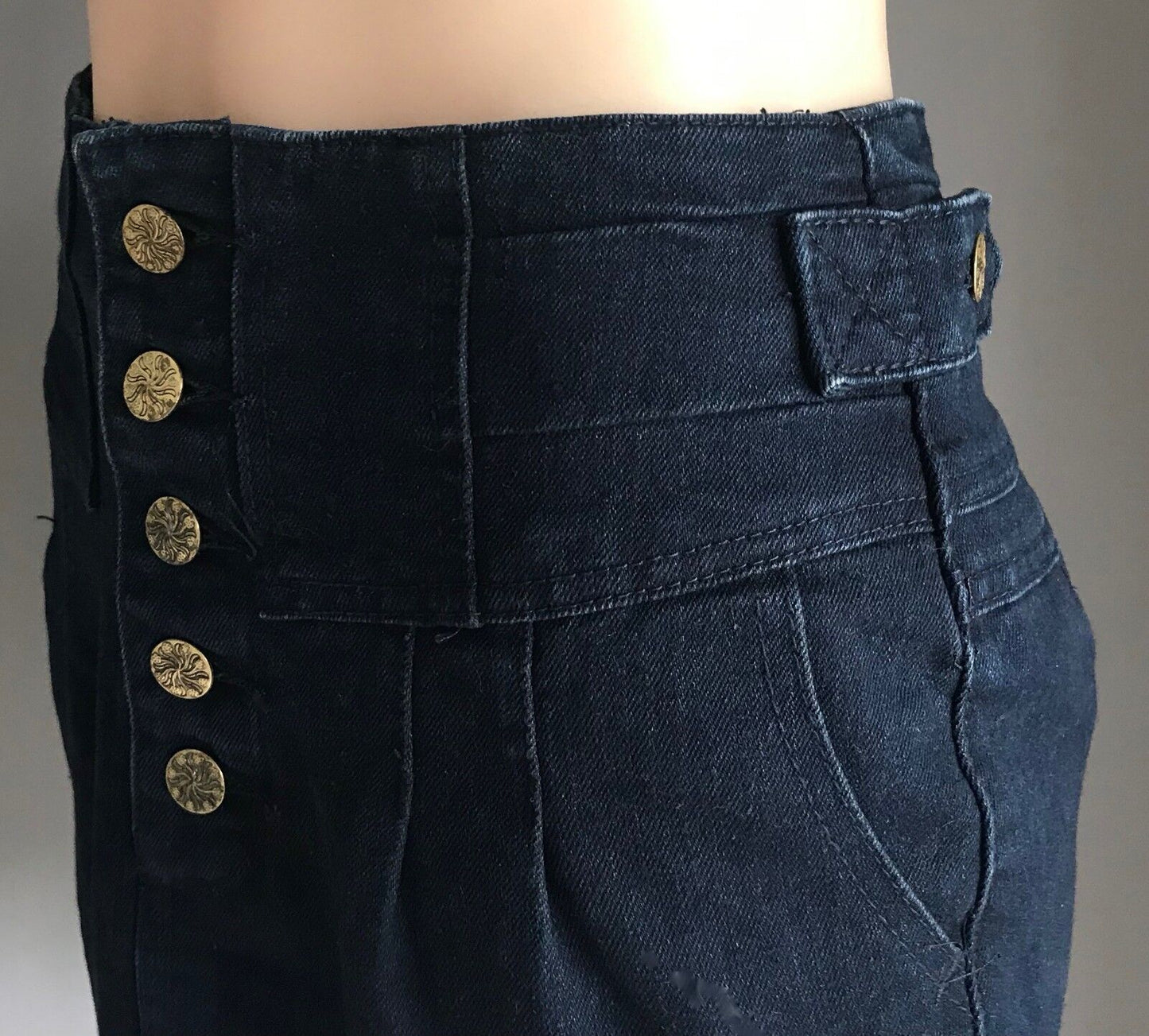 JUST ADD SUGAR Denim Skirt Mini Dark Blue Jeans Yoke Waist Ladies Size 10 Retro